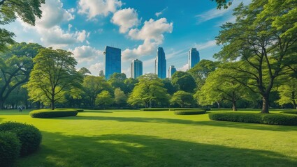 Obraz premium Panoramic view of a stunning green city park