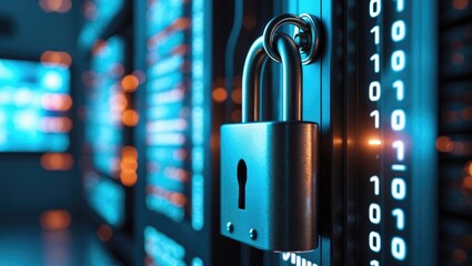 Safety concept: Padlock against a digital backdrop.