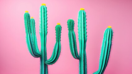 Set Neon Cactus. Creative minimal still life.