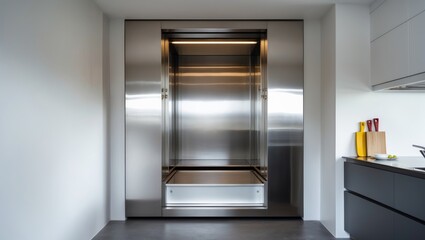 Dumbwaiter lift in a kitchen designed for transporting food or goods