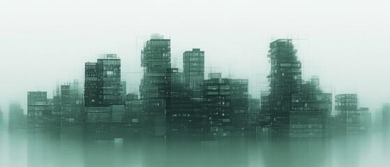 Fototapeta premium Mysterious Cityscape: A Futuristic Metropolis Shrouded in Mist