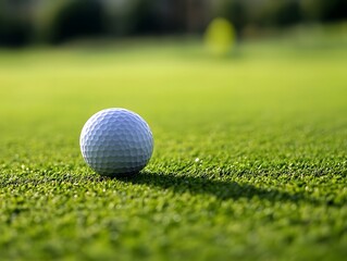 Obraz premium Golf Ball Resting on Green Course Grass Close Up Shot