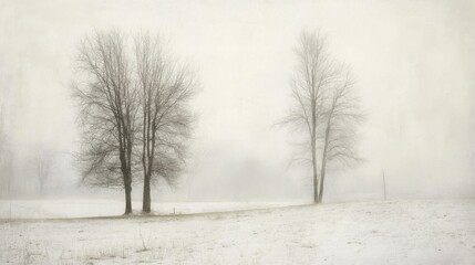 Obraz premium Winter Landscape with Fog and Snow Covered Trees