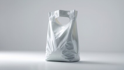 Close-up view of a white plastic bag set against a plain background. An empty modern biodegradable shopping package. Eco-friendly concept. Space for text. Clipping path.