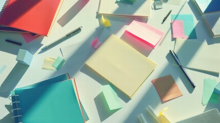 Colorful Flat Lay of Notebooks and Stationery