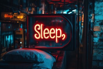 Bright Neon Sign Featuring the Word Sleep in Urban Setting