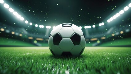 ball on the green field in stadium. prepared for game in the midfield - ball close-up.