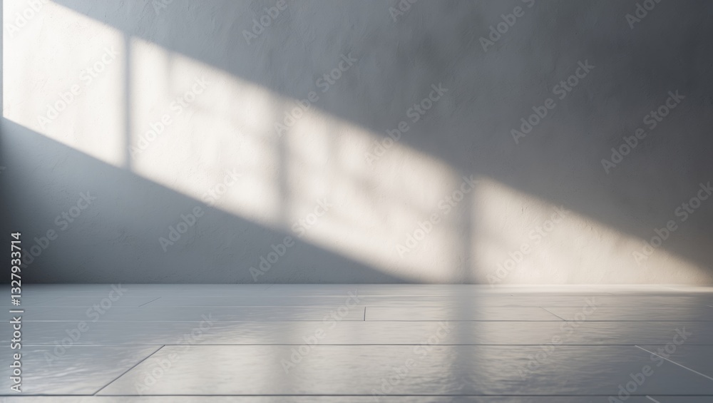 Aufkleber background shadow white light floor backdrop mockup with sunlight effect on a cement wall and floor,