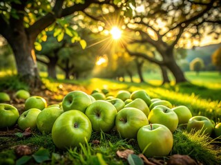 Lush Green Windfall Apples Under Apple Tree - Long Exposure Photography