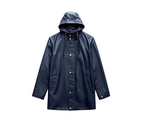 Navy Blue Rain Jacket with Hood and Front Buttons for Outdoor Protection