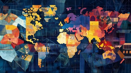 Fototapeta premium Abstract Colorful World Map Collage