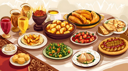 Elegant Ramadan Kareem Traditional Festive Food Poster Illustration