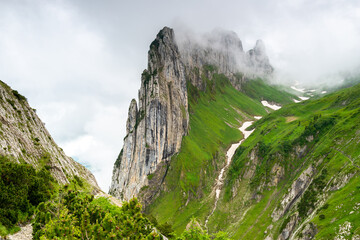 Clouds clearing  Saxer L&uuml;cke, the Appenzell alps is a popular hiking destination in Switzerland