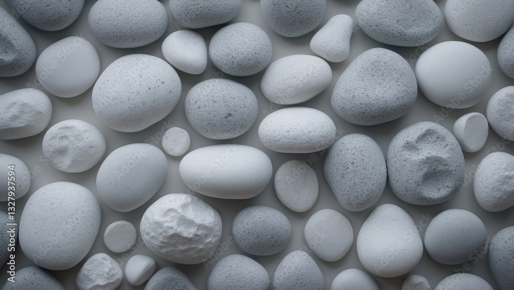 Poster pattern of white gravel featuring a uniform, clean texture. close-up perspective of small, smooth gr