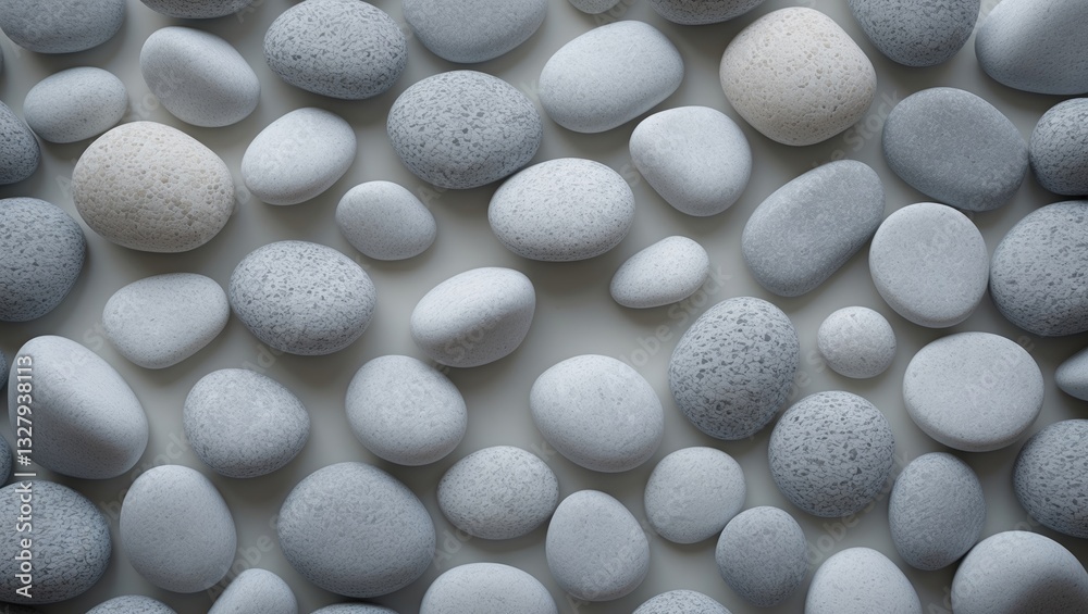 Poster pattern of white gravel featuring a uniform, clean texture. close-up perspective of small, smooth gr