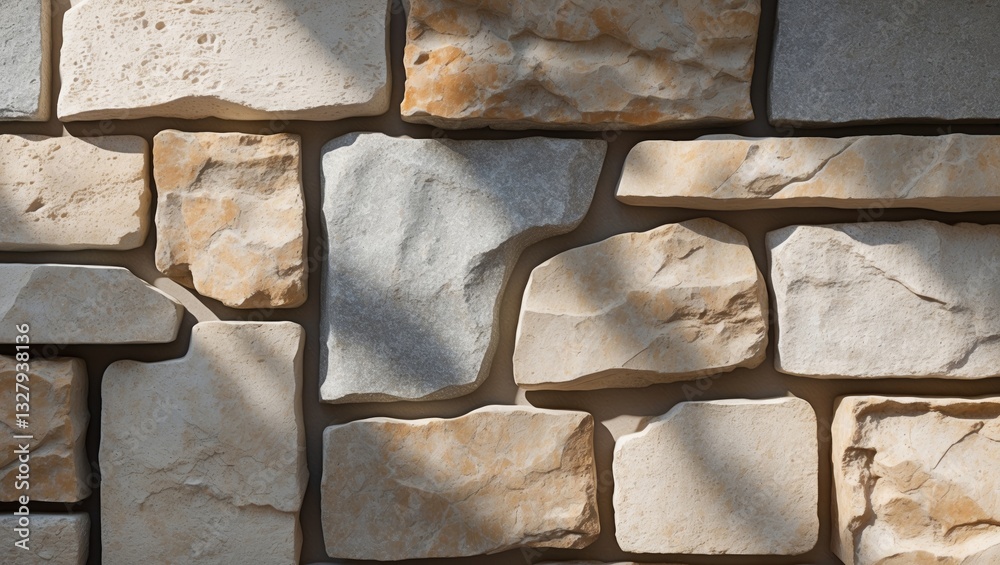 Poster decorative stone cladding in a segment of interior or exterior design featuring natural, minimally p