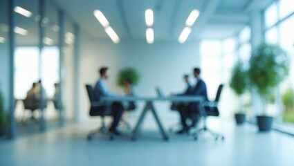 Abstract blurred modern office space interior with business professionals working banner background