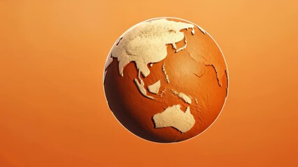 Abstract 3D Rendering of Earth Against Vibrant Orange Background in Minimalist Style Illustrating Global Concept - Powered by Adobe