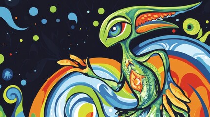 Obraz premium A vibrant and abstract illustration of a curious alien creature
