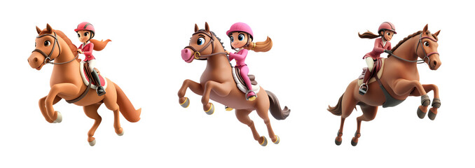 Fototapeta premium Exciting Cartoon Horses and Riders in Action with Colorful Attire