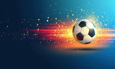 Naklejka premium Soccer ball speeding through sparkling light trails, ideal for sports ads
