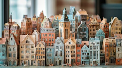 Fototapeta premium Colorful paper model town creative workshop miniature architecture indoor setting detailed craftsmanship