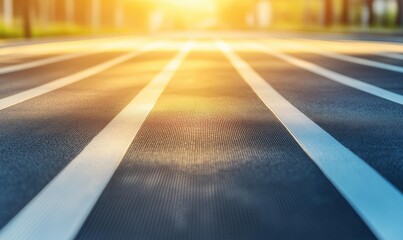 Sunlit running track in park at sunset for fitness motivation