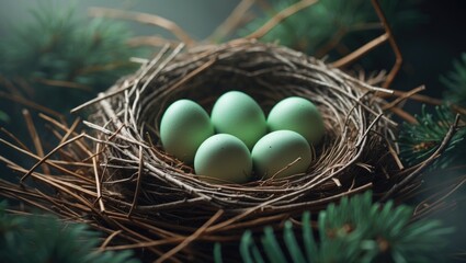 Obraz premium A group of eggs in a bird nest.