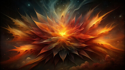 Vibrant abstract explosion with fiery colors and swirling patterns