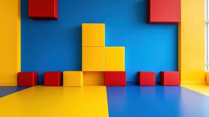 Abstract Colorful Room with Geometric Blocks