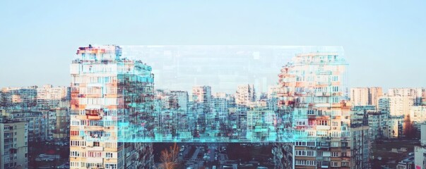 An abstract depiction of a cityscape with architectural building structures