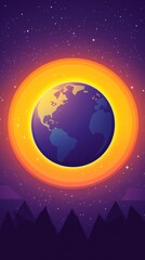 Fototapeta premium A stylized view of the Earth with starry night and mountains