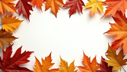 Fototapeta premium Autumn arrangement. Border crafted from dried leaves on a background. Fall, Thanksgiving Day theme. Top view, flat lay, blank space, square.