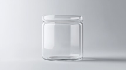 Empty Clear Glass Jar on White Background