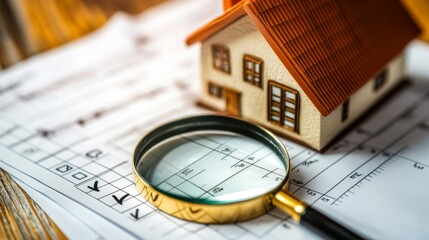 House Model with Magnifying Glass on Documents