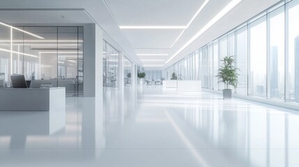 Obraz premium Modern Minimalist Office Corridor with Bright Lighting