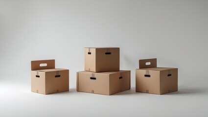Grouped cardboard boxes separated on a background. Assortment of brown cardboard boxes. Delivery concept.