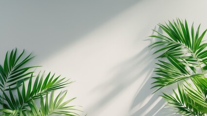 Obraz premium Minimalist backdrop of coconut palm leaves against the wall with shadows.