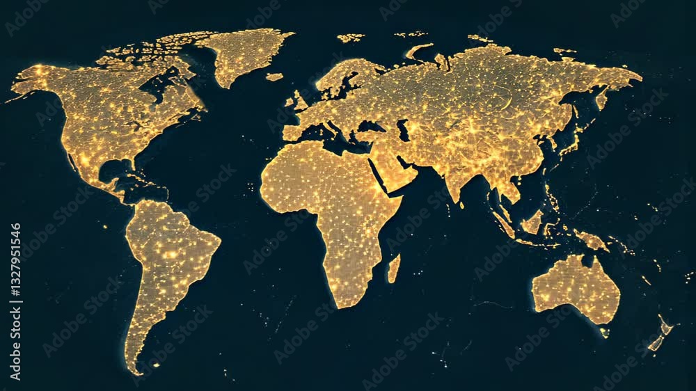 Wall mural illuminated world map view highlighting global network connectivity in dark background perfect for t