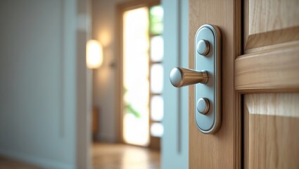 Close-up of a doorknob on a wooden door, indicating whether to open or close the door.