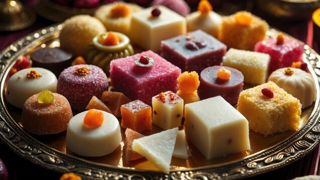 Assorted Mithai or Indian dairy-based sweets for festivals