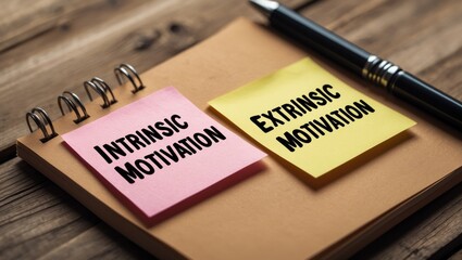 Fototapeta premium Concept of Intrinsic Motivation or Extrinsic Motivation represented on sticky notes placed on a Wooden Table.