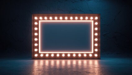 Neon rectangular frame or neon lights horizontal sign. Vector abstract backdrop, portal. Geometric glowing outline shape or laser illuminated lines. Abstract backdrop with space for your text.