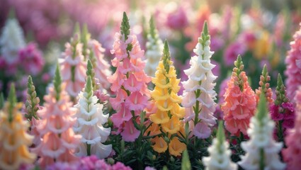 Obraz premium Close-up view of Spurred Snapdragon flowers in full bloom