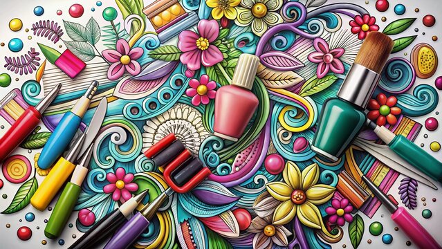 Macro Doodle Sketch Business Card Nail Salon Manicure Studio Template