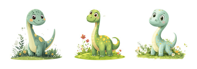 Obraz premium Cute and Playful Cartoon Dinosaurs Surrounded by Colorful Nature