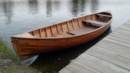 Obraz premium A classic wooden boat is docked next to a weathered wooden pier