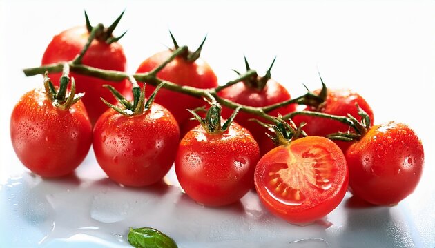 fresh sliced cherry tomatoes on the vine
