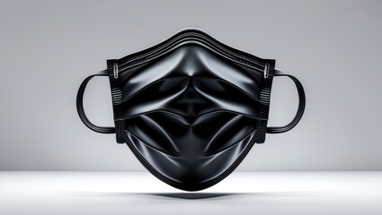 Blank black cotton reusable cloth mask isolated on a white background. Front view. Empty surgical mask for mockup. Transparent protective face mask for template and branding.