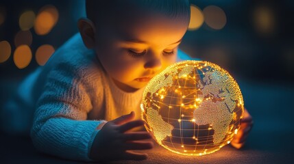 Fototapeta premium Holographic globe with network nodes, world connection, international business.